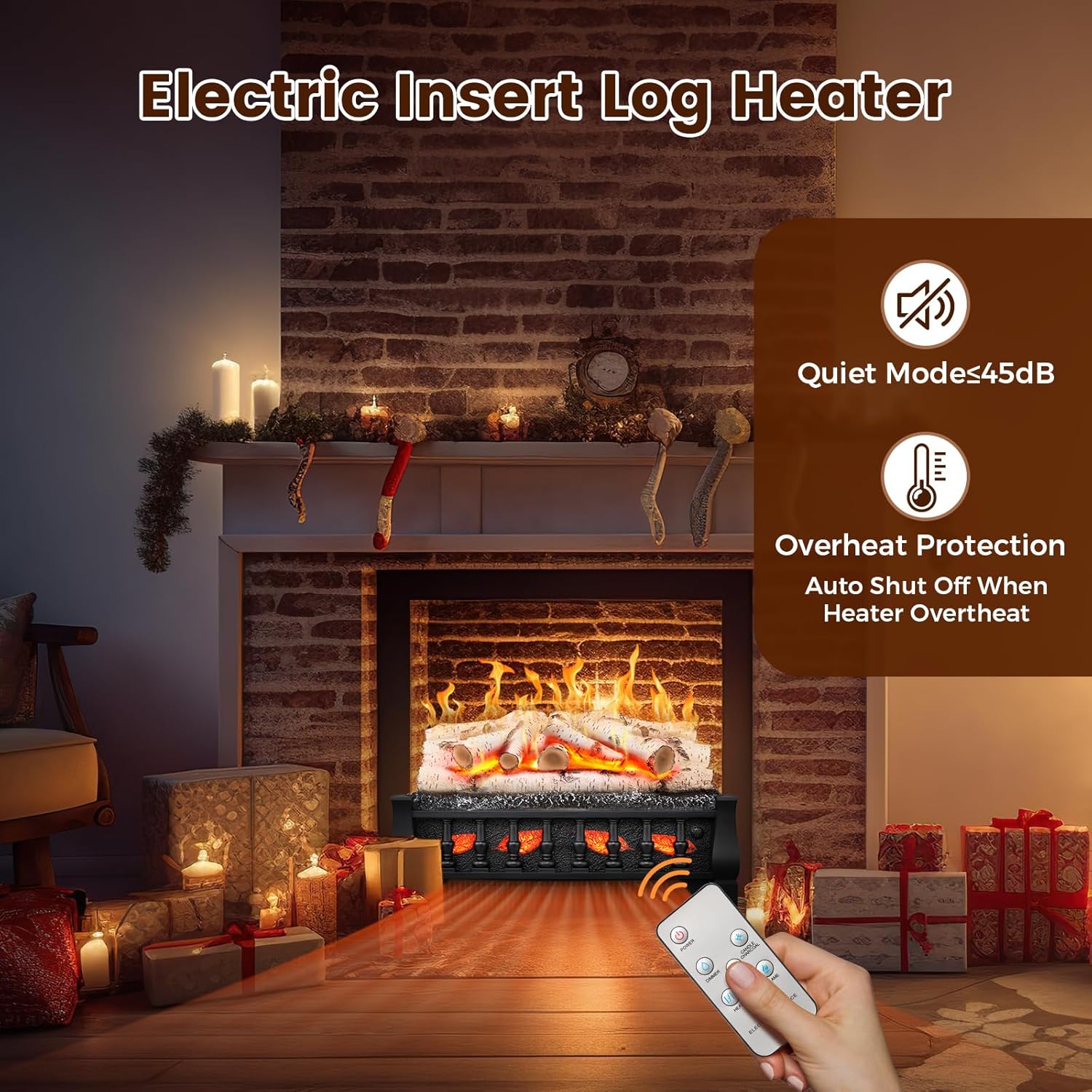 21 Inches Electric Fireplace Insert Log Heater Set, Freestanding Heater with Adjustable Flame Brightness and Flicker Speed, 750w/1500w Heating, Overheat Protection, Remote Control