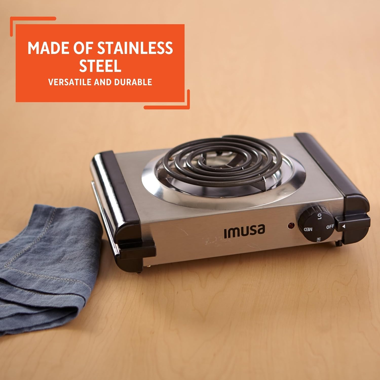 IMUSA USA GAU-80305 Electric Single Burner 1100-Watts, Black