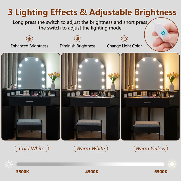 Evangelos Vanity Set with Stool and Mirror