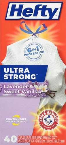 Hefty Ultra Strong Tall Kitchen Trash Bags, Lavender & Sweet Vanilla Scent, 13 Gallon, 80 Count