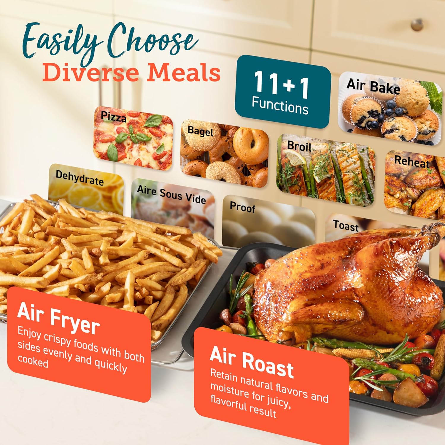 COSORI Smart 11-in-1 Air Fryer Toaster Oven Combo, Airfryer Convection Oven Countertop, Bake, Roast, Reheat, Broil, Dehydrate, 94 Recipes & 3 Accessories, 26QT, Silver, Stainless Steel