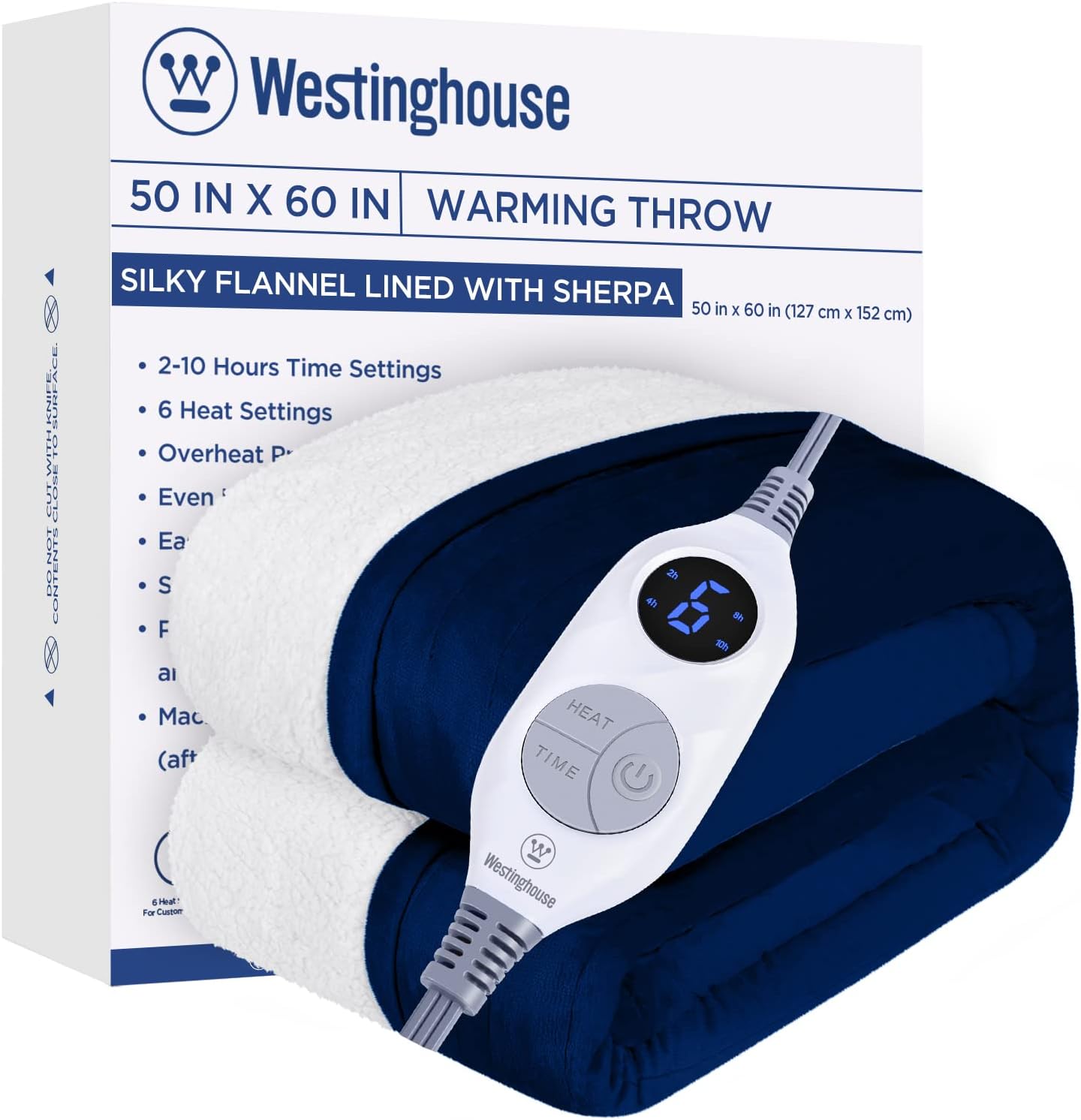 Westinghouse Heated Throw Blanket, Electric Blanket Throw with 6 Heating Levels and 2-10 Hours Time Settings, Flannel to Sherpa Super Cozy Heated Blanket Machine Washable, 50x60 inch, Charcoal