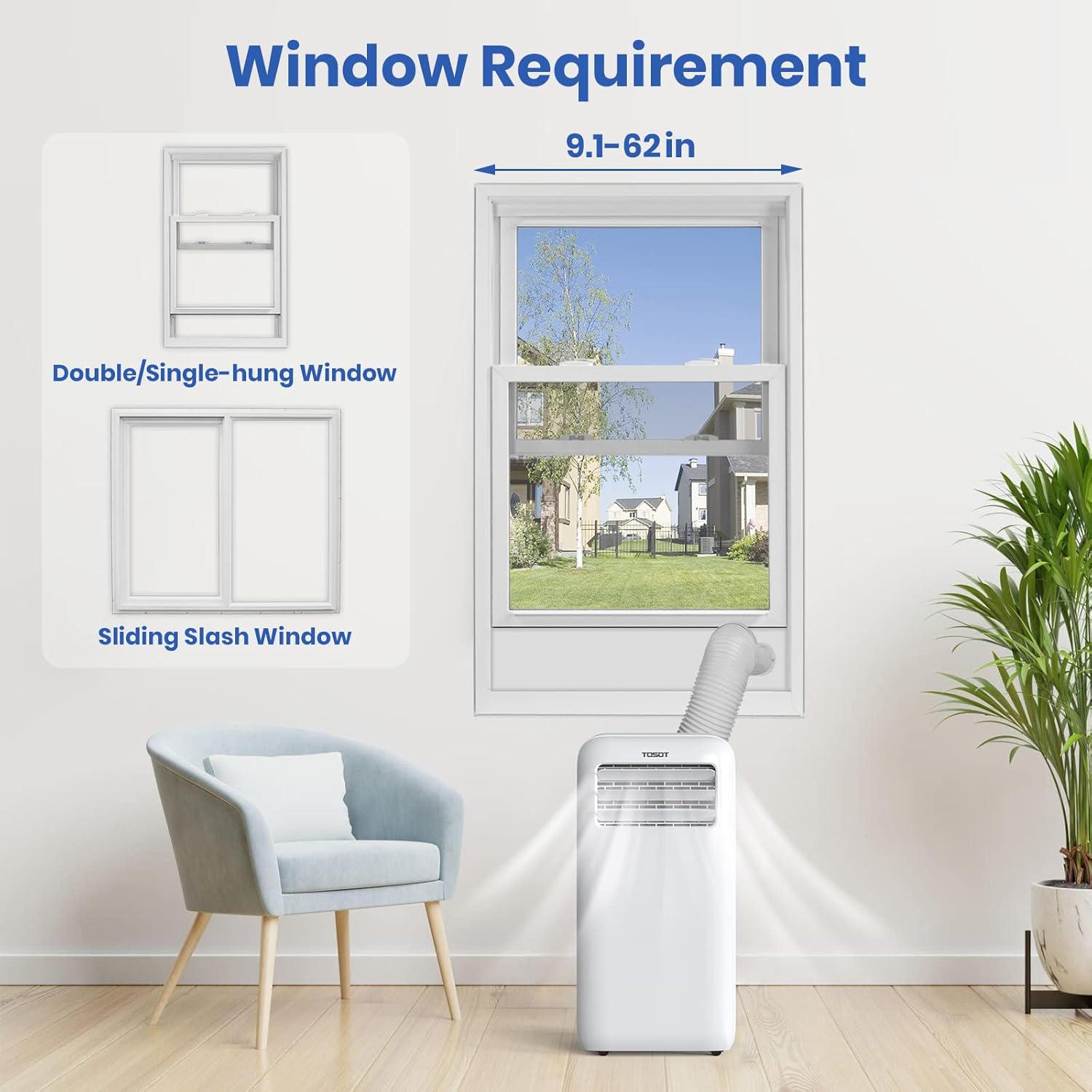 TOSOT 14,000BTU (9,600 BTU SACC) Smart WiFi Portable Air Conditioner with Heater, Powerful Cooling Auto Swing, Dehumidifier, Fan, 24H Timer for Large Room Up to 600 sq ft, AOMI Series