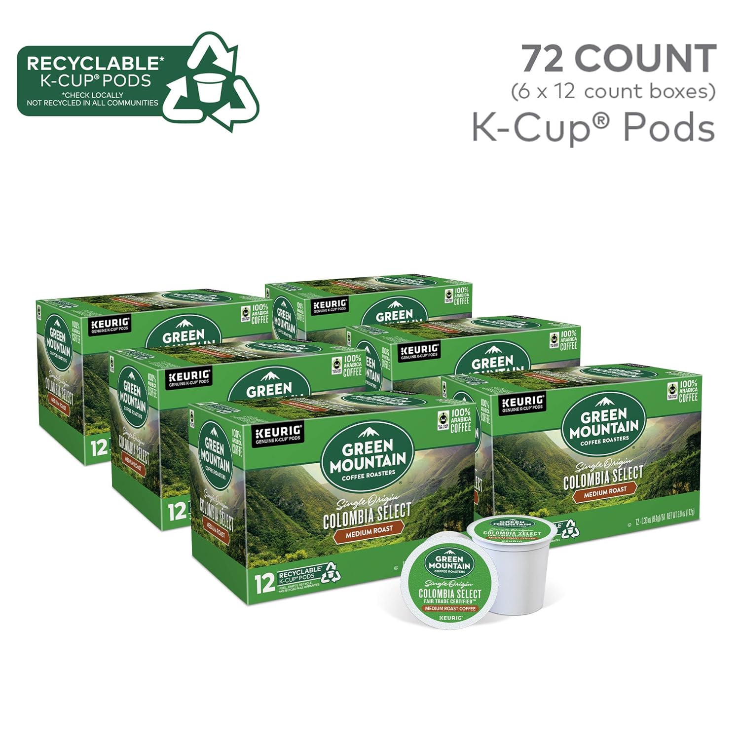 Green Mountain Coffee Roasters Half Caff Keurig Single-Serve K-Cup pods, Medium Roast Coffee, 72 Count (6 Packs of 12)