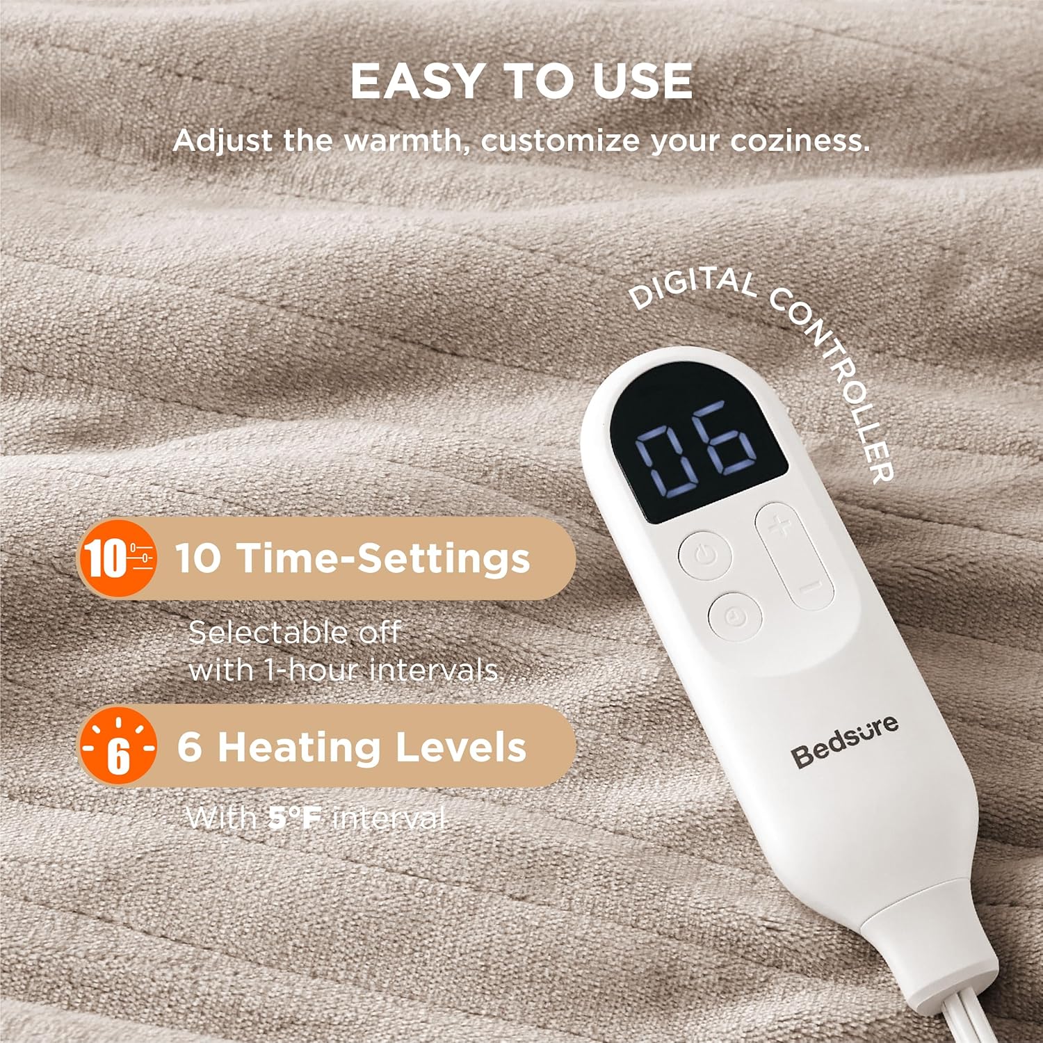 Bedsure Heated Blanket Electric Throw - Soft Flannel Electric Blanket, Heating Blanket with 4 Time Settings & 6 Heat Settings, Warm Blanket Gift for Grandma (50x60 inches, Grey)