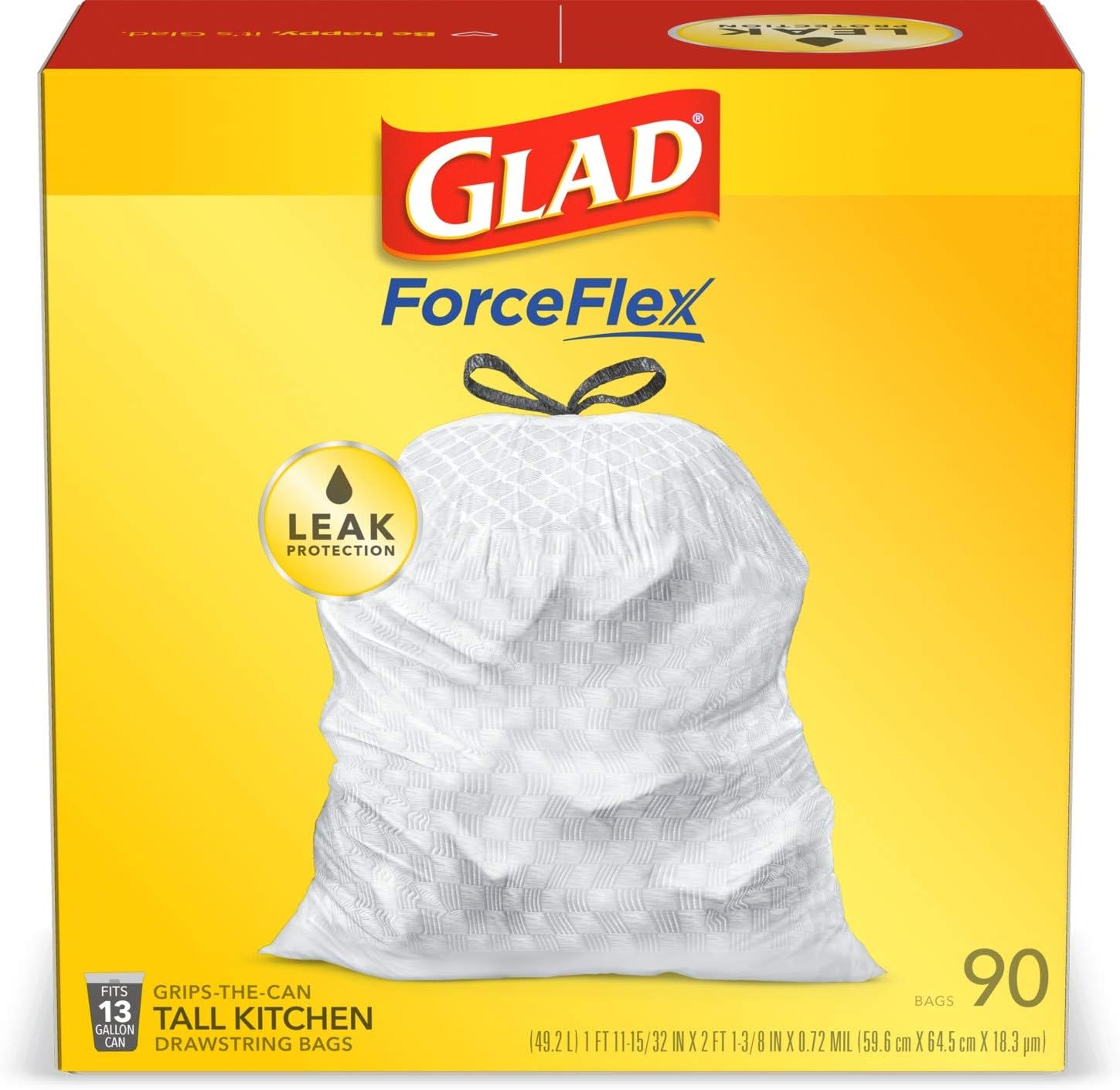 Glad Trash Bags, ForceFlex Tall Kitchen Drawstring Garbage Bags 13 Gallon White Trash Bag, Gain Moonlight Breeze scent with Febreze Freshness 100 Count (Package May Vary)