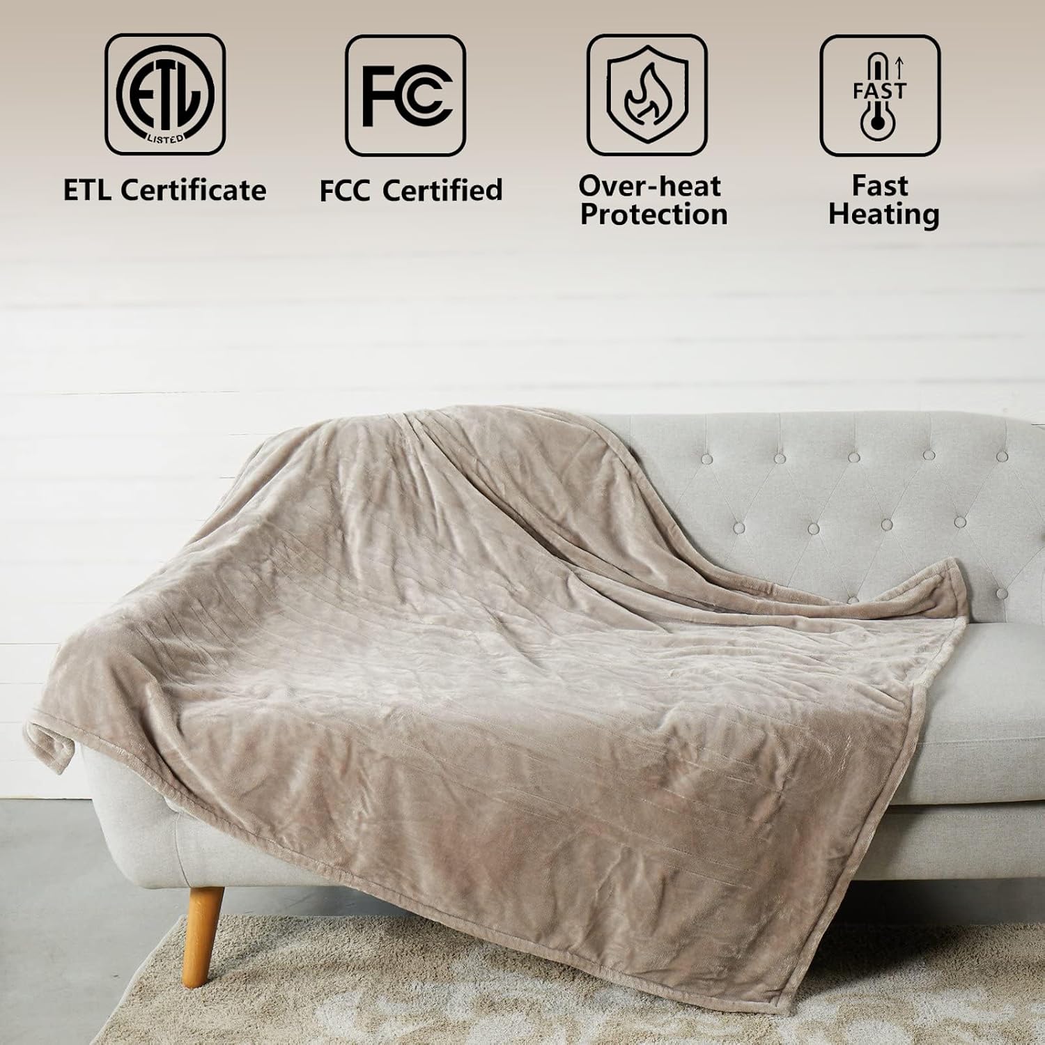Tefici Electric Heated Blanket Throw, Super Cozy Soft 2-Layer Flannel 50
