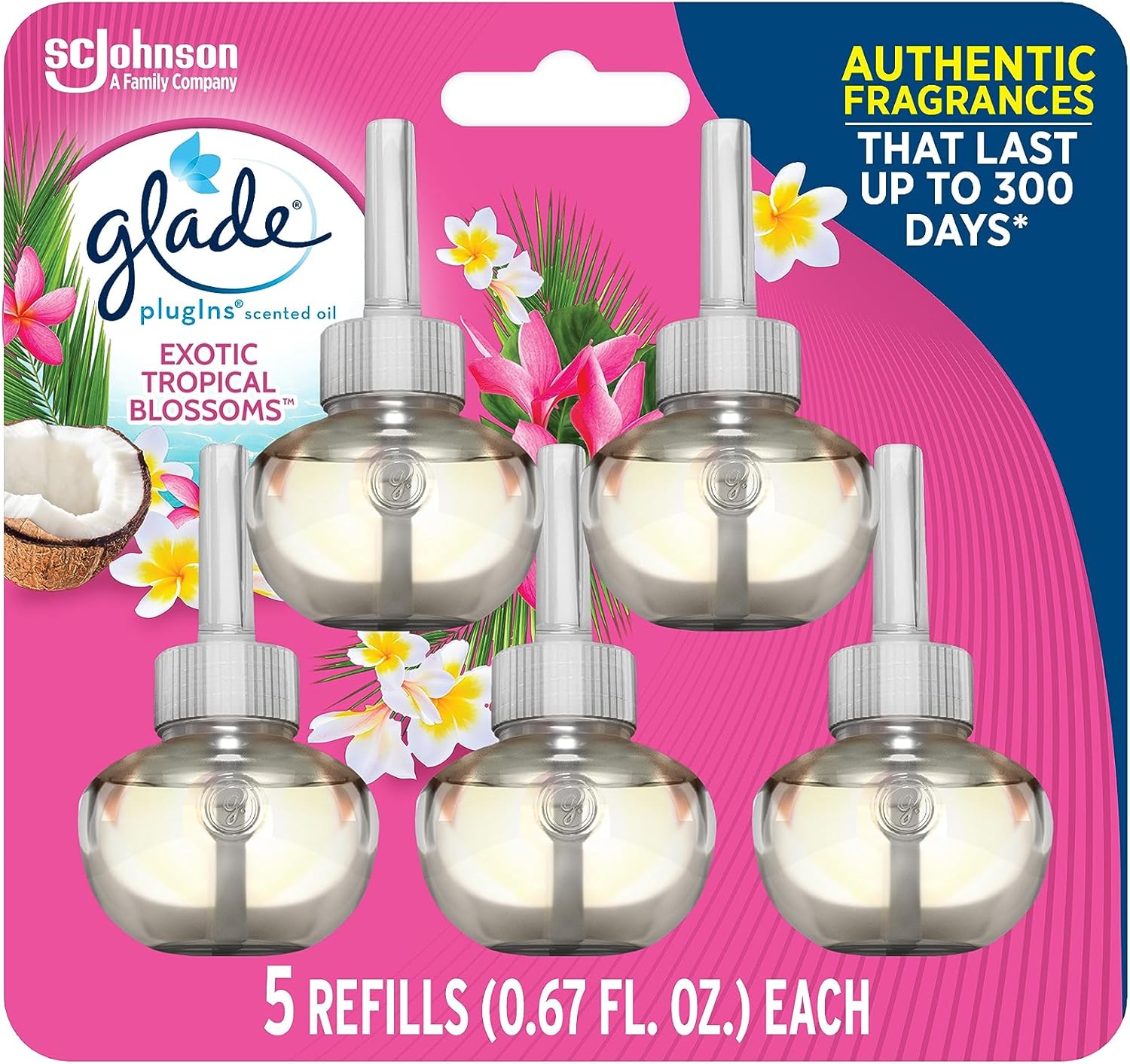 Glade PlugIns Refills Air Freshener, Scented and Essential Oils for Home and Bathroom, Apple Cinnamon, 3.35 Fl Oz, 5 Count