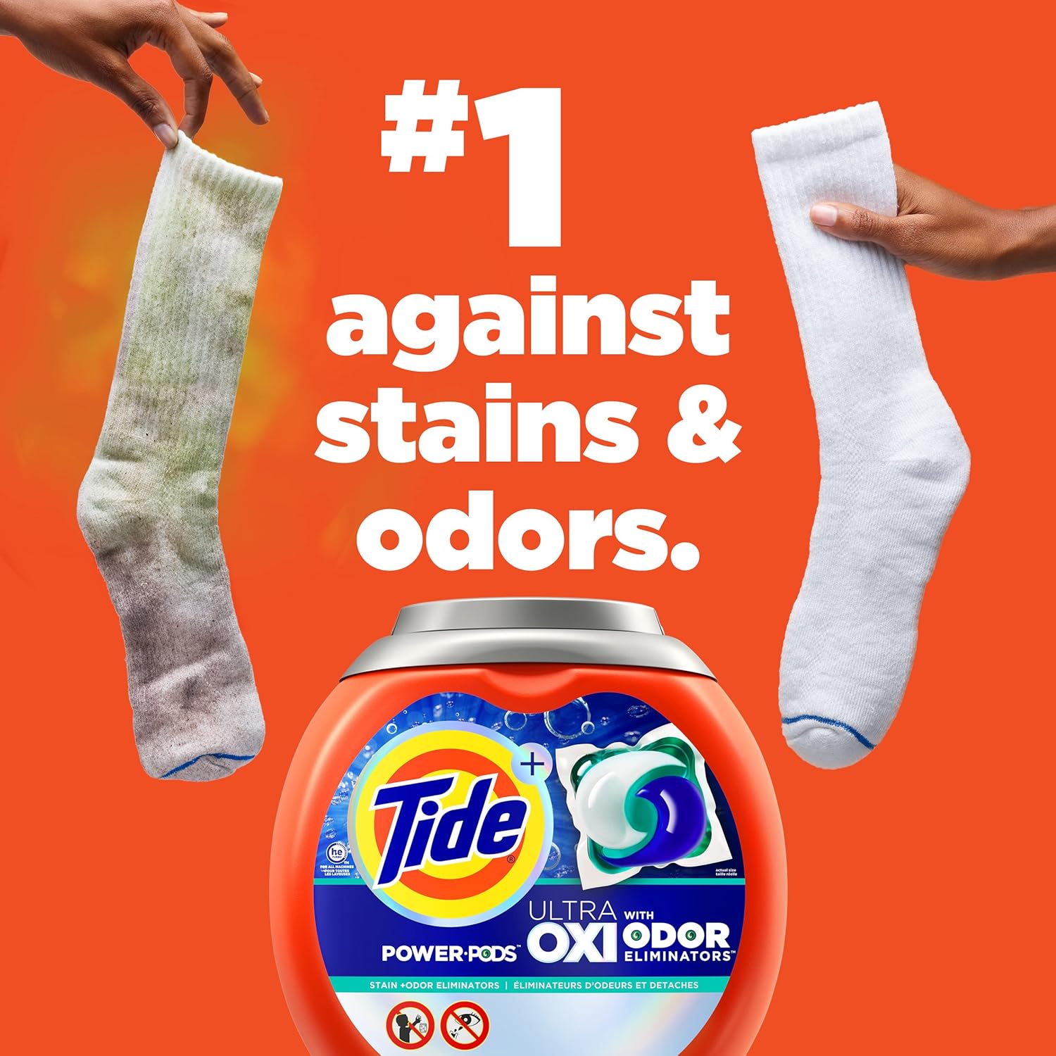 Tide Ultra OXI Power PODS with Odor Eliminators Laundry Detergent Pacs 45 Count For Visible and Invisible Dirt