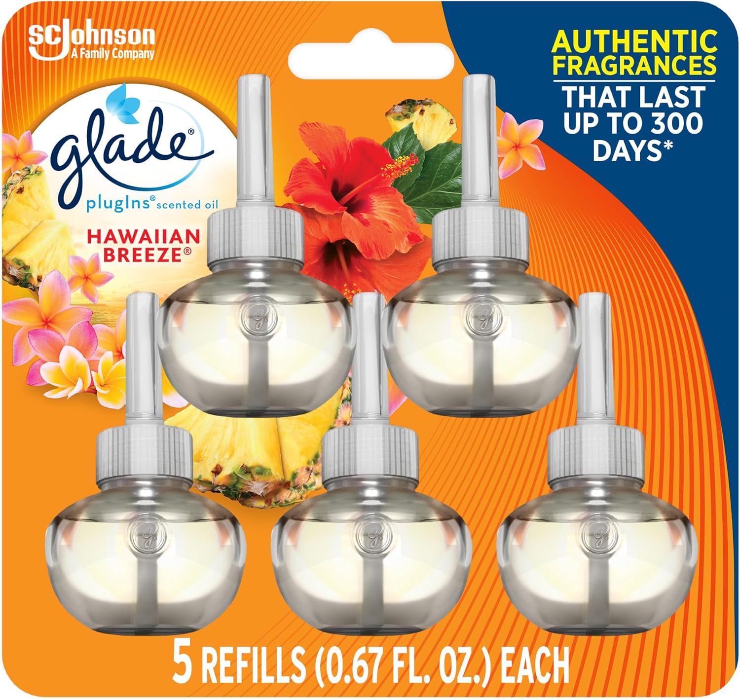 Glade PlugIns Refills Air Freshener, Scented and Essential Oils for Home and Bathroom, Apple Cinnamon, 3.35 Fl Oz, 5 Count