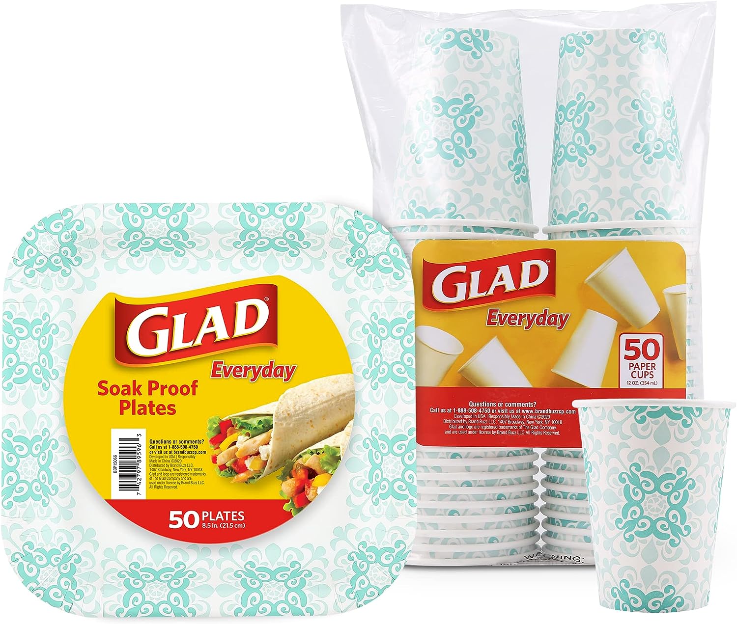 Glad Square Disposable Paper Plates for All Occasions | Soak Proof, Cut Proof, Microwaveable Heavy Duty Disposable Plates | 8.5