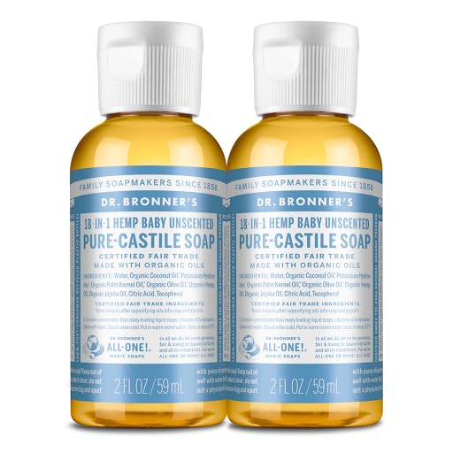 Dr. Bronner's - Pure-Castile Liquid Soap (Baby Unscented, 8 Ounce) - Made with Organic Oils, 18-in-1 Uses: Face, Hair, Laundry, Dishes, For Sensitive Skin, Babies, No Added Fragrance, Vegan, Non-GMO