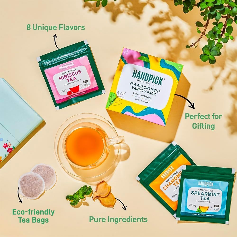 HANDPICK, Peppermint Tea, Eco-Conscious Tea Bags - 100 Count | Caffeine Free, Non-GMO | Minty, Fresh & Cool flavor | Direct From Source