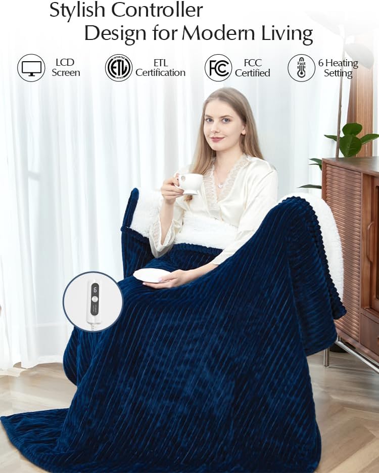 Heated Blanket Throw Size, Soft and Cozy Electric Heating Blanket for Bed, Automatic Safety System 6 Heating Levels & 4 Hours Auto-Off, 50