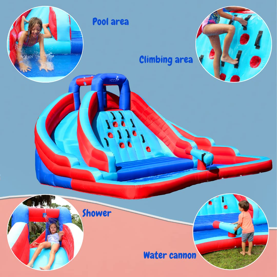 Double Water Slide with Climbing Wall 6.5x13x11 FT Inflatable Double Water Slide