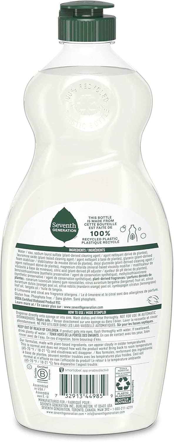Seventh Generation Dish Liquid Soap Free & Clear liquid soap Pack of 6 Dishwashing Soap Dish Soap for sensitive skin 19 oz