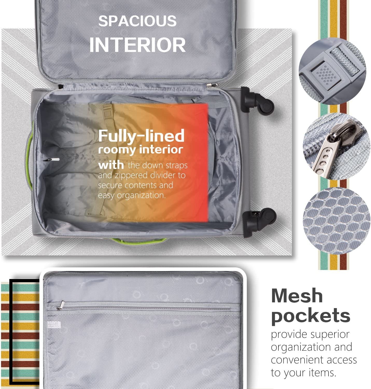 Luggage 3 Piece Set Suitcase Spinner Softshell lightweight