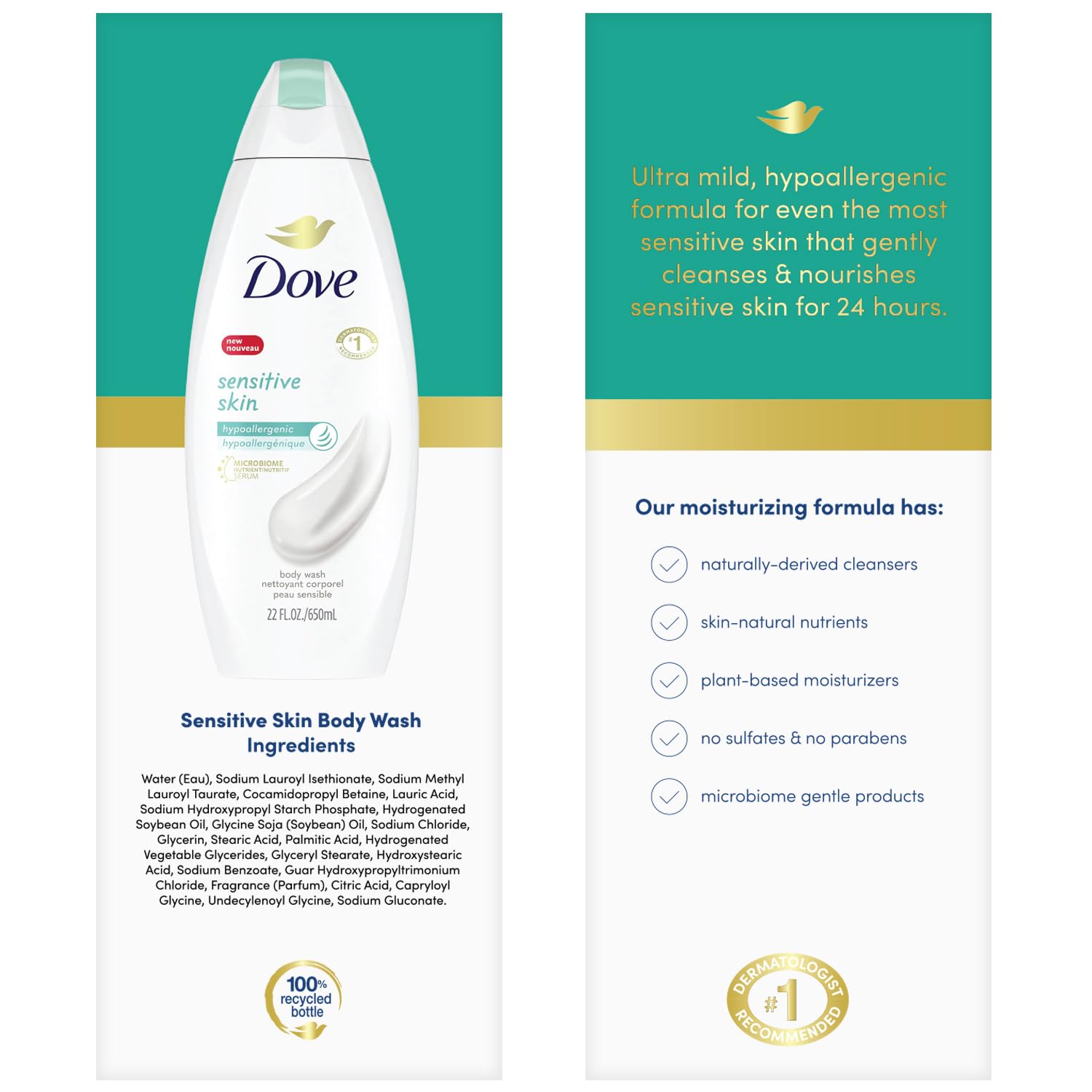 Dove Hypoallergenic Body Wash To Moisturize Sensitive Skin Body Wash For Sensitive Skin Sulfate And Paraben Free 34oz