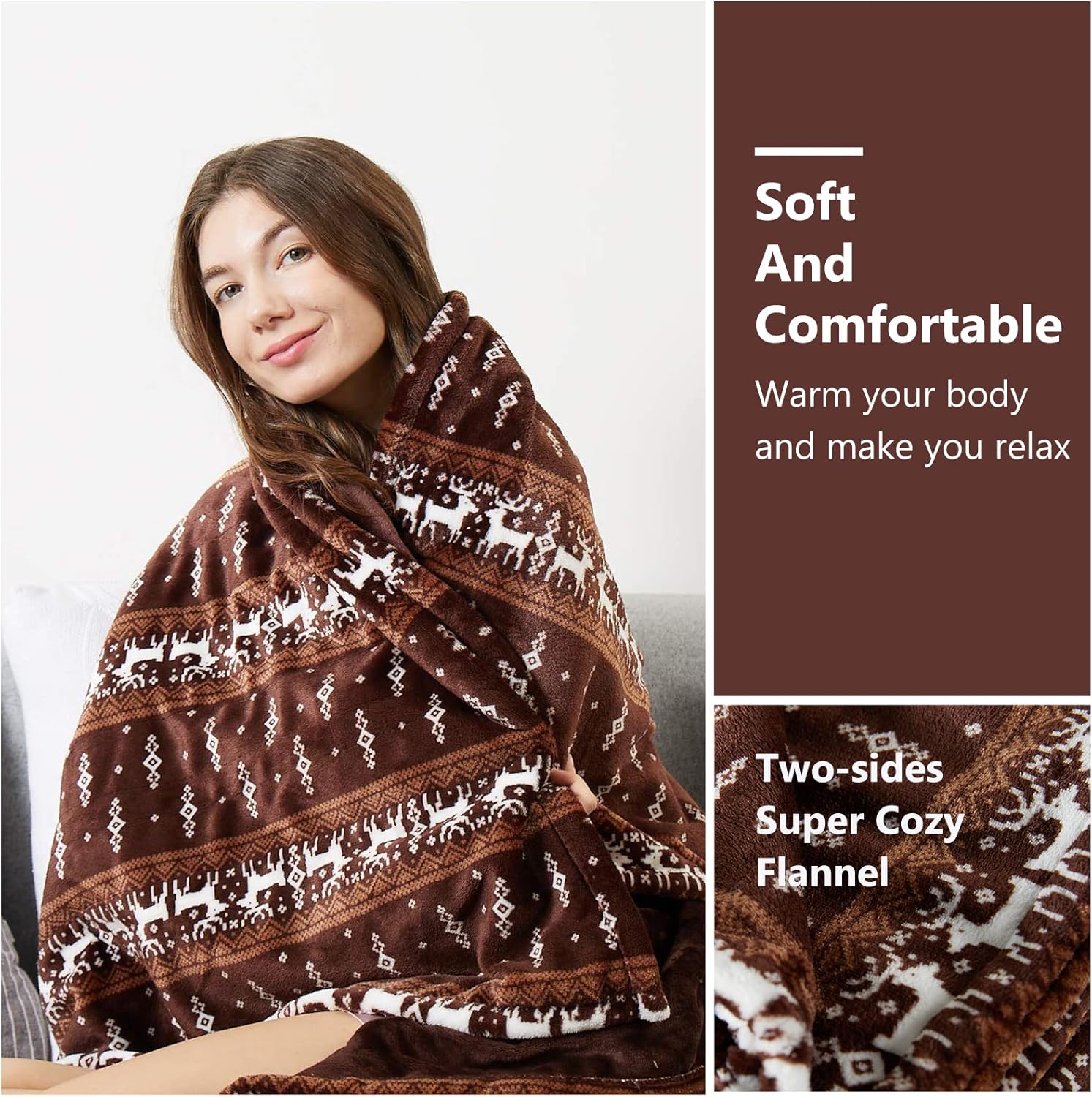 Tefici Electric Heated Blanket Throw, Super Cozy Soft 2-Layer Flannel 50