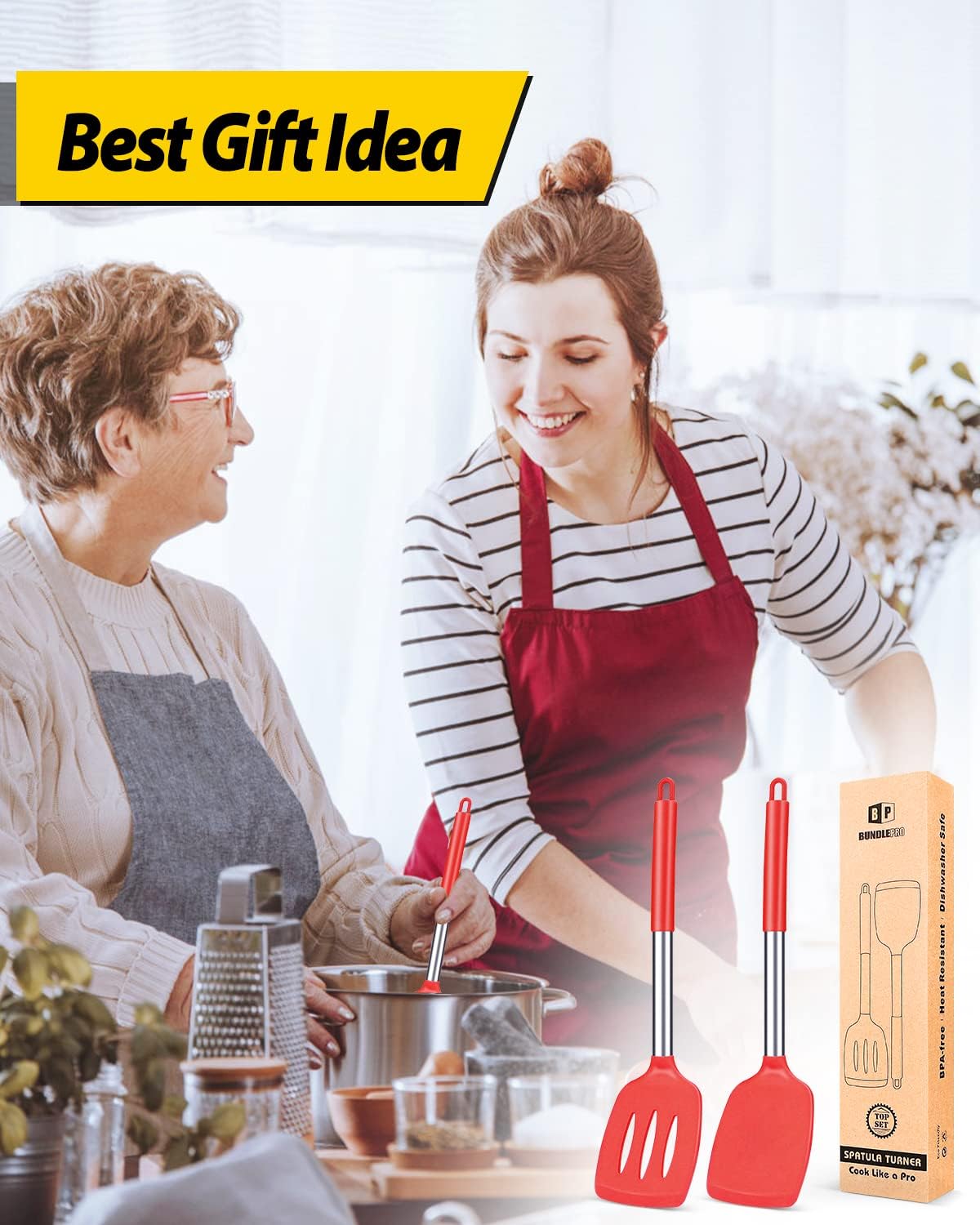 Pack of 2 Silicone Solid Turner,Non Stick Slotted Kitchen Spatulas,High Heat Resistant BPA Free Cooking Utensils,Ideal Cookware for Fish,Eggs,Pancakes (Black)