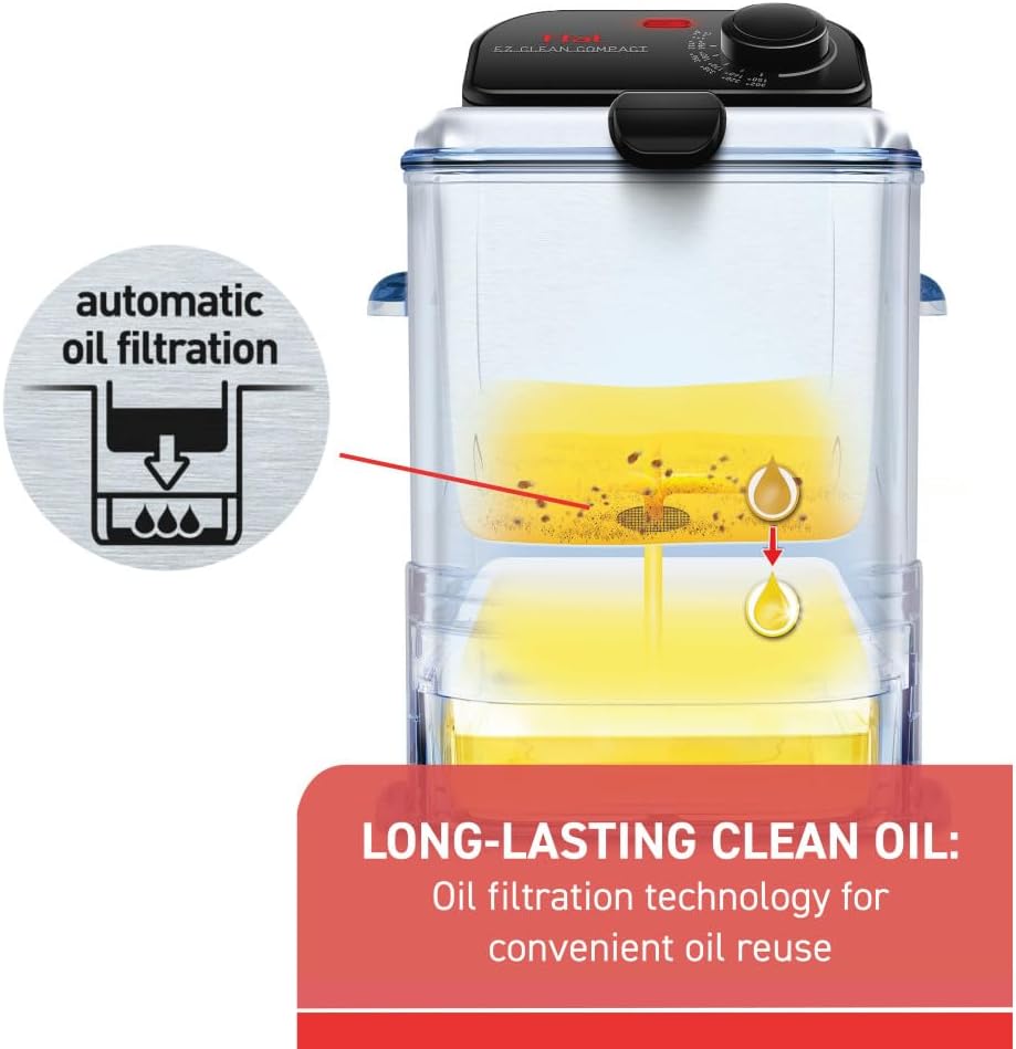 T-fal 3.5L Stainless Steel Deep Fryer with Basket, 1700W, Oil Filtration, Temp Control, Digital Timer, Dishwasher Safe Parts