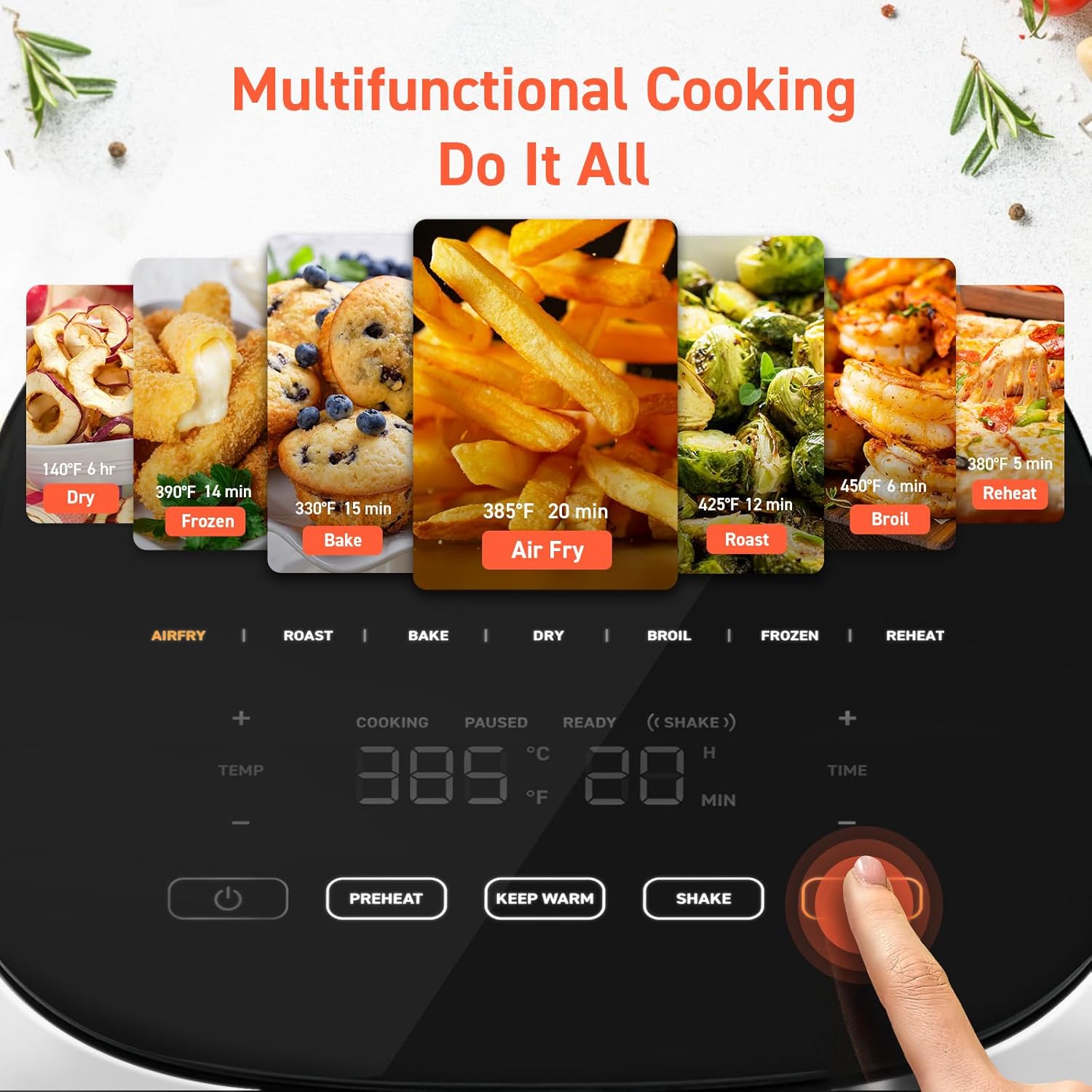 COSORI Air Fryer 9-in-1, Compact 5-Qt, Perect for Meat Enthusiasts with 450°F Max Heat Function , 130+ In-App Recipes, Little to No Oil, Easy Clean Glass Touch Panel & Nonstick Basket, Gray