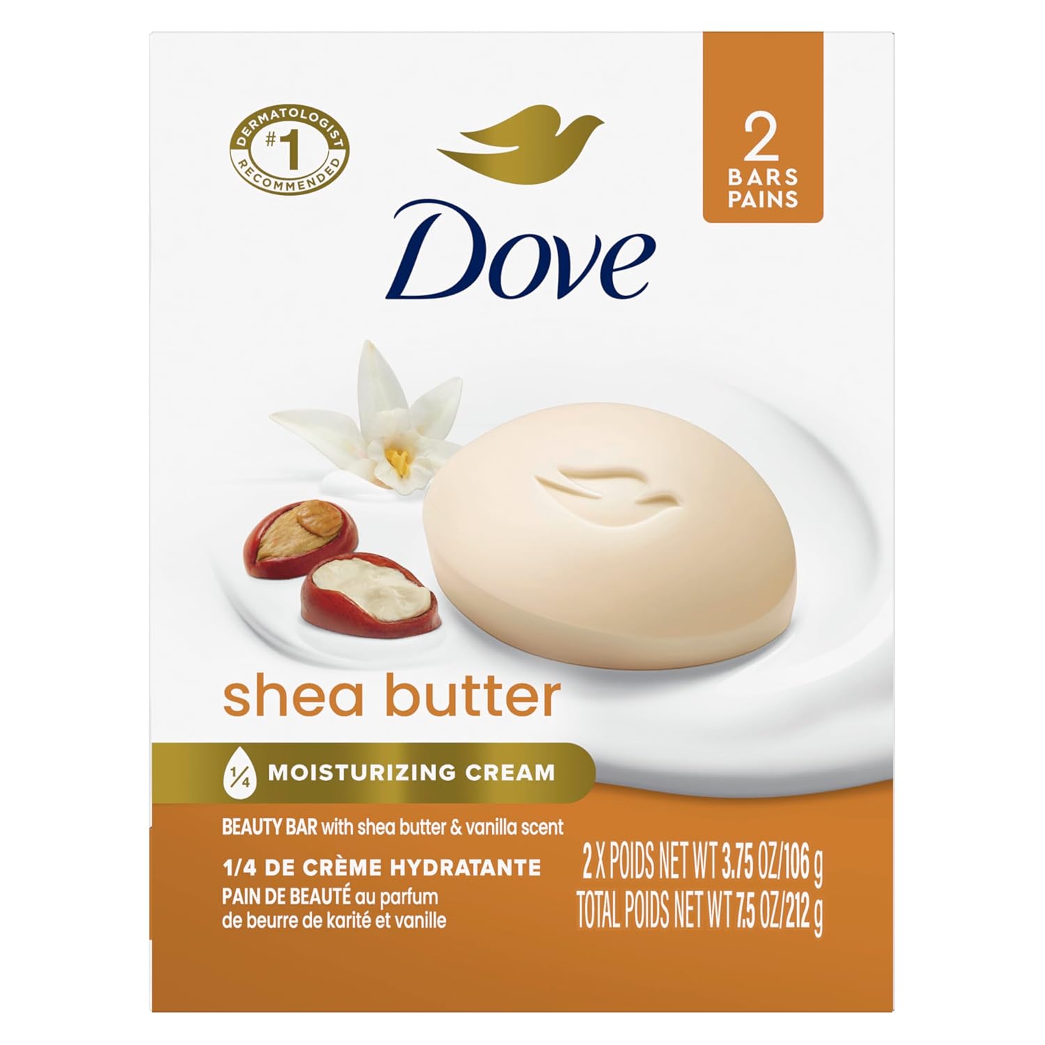 Dove Beauty Bar Gentle Skin Cleanser Shea Butter 8 Bars Moisturizing for Gentle Soft Skin Care More Moisturizing Than Bar Soap 3.75 oz