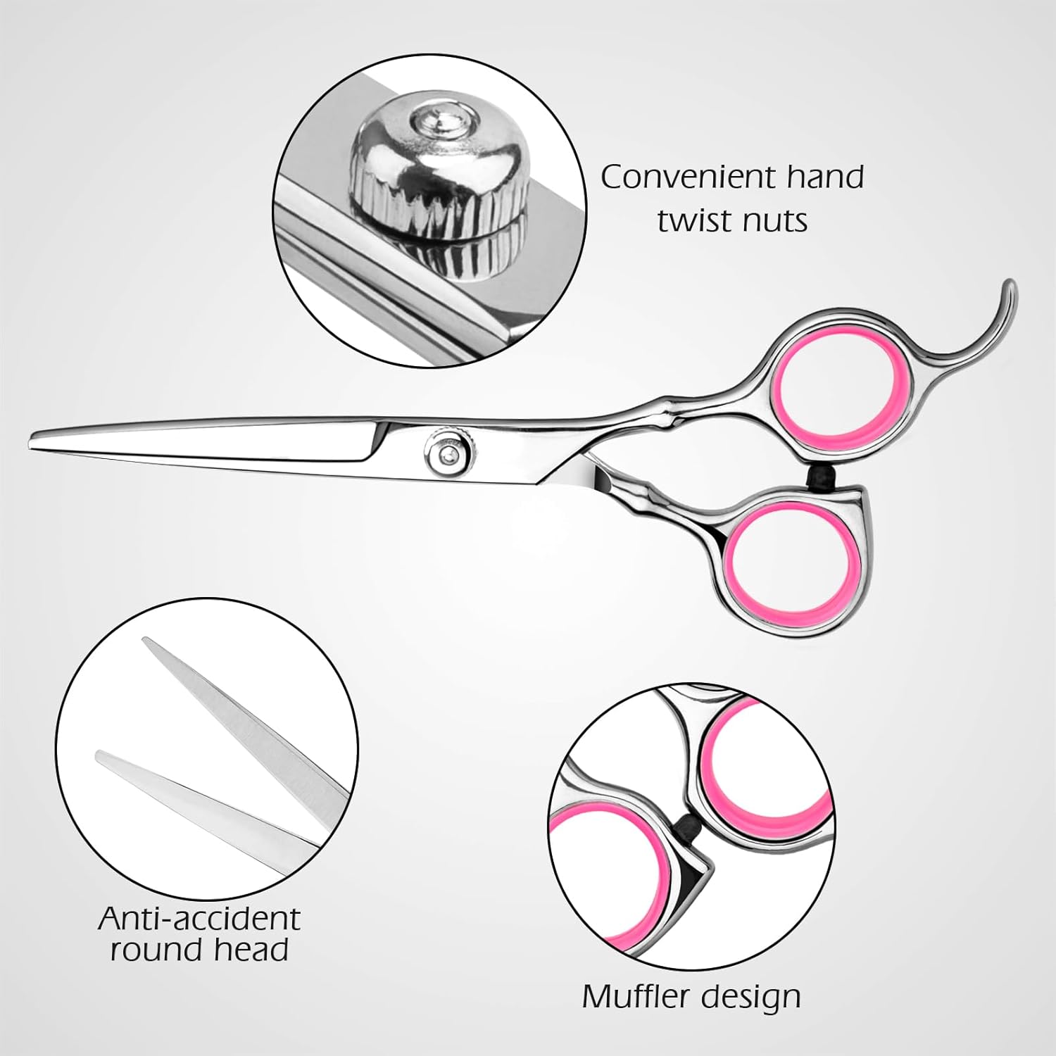 Hair Cutting Scissors Professional Home Haircutting Barber/Salon Thinning Shears Kit with Comb and Case for Men/Women (Silver)