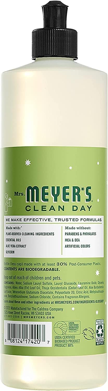 MRS. MEYER'S CLEAN DAY Liquid Dish Soap, Biodegradable Formula, Basil, 16 fl. oz - Pack of 3