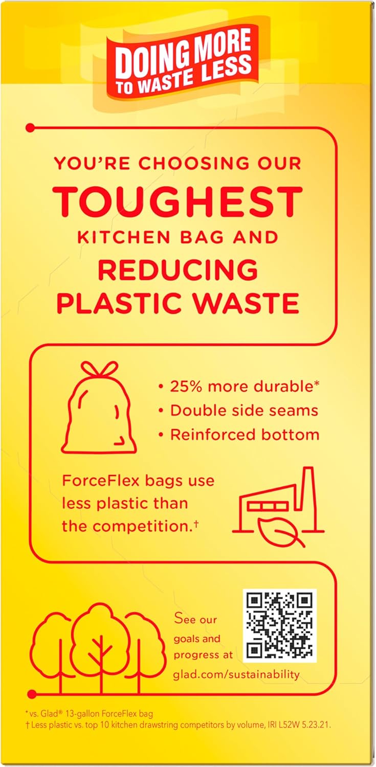 Glad ForceFlex MaxStrength with Clorox Trash Bags, 13 Gal, Lemon Fresh Bleach, 90 Ct, Pack May Vary