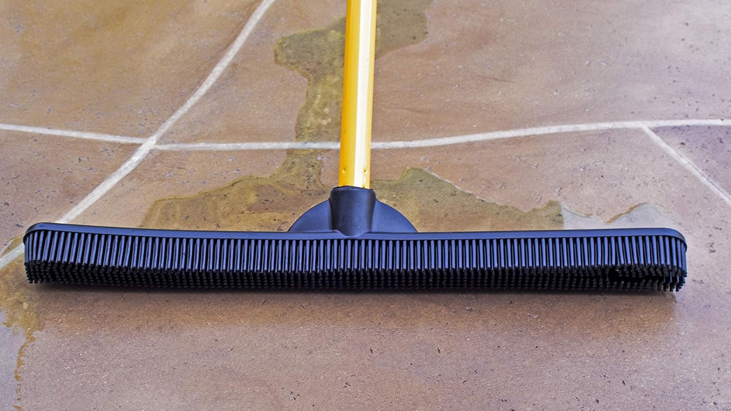 FURemover Original Indoor Pet Hair Rubber Broom with Carpet Rake and Squeegee, Black and Yellow
