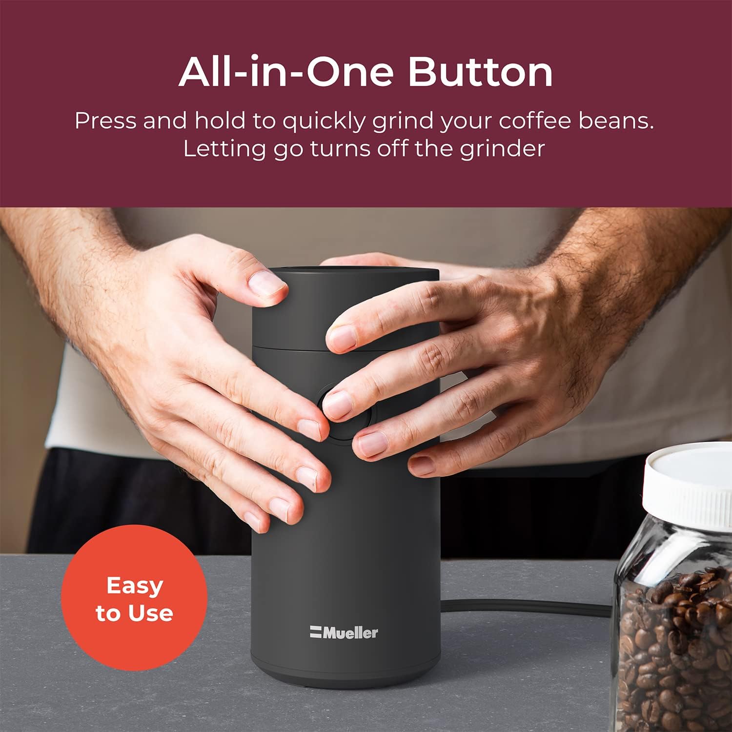 MuellerLiving HyperGrind Precision Electric Spice/Coffee Grinder Mill with Large Grinding Capacity and Powerful Motor also for Spices, Herbs, Nuts, Grains, Grey