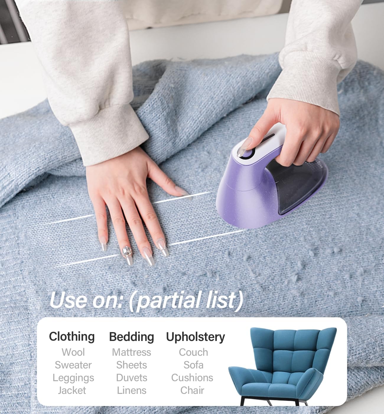 Bymore Fabric Shaver, Lint Shaver, Lint Remover Defuzzer Sweater Shaver for Clothes and Furniture(6-Leaf Blades,65mm Mesh,2 Blades Extra)