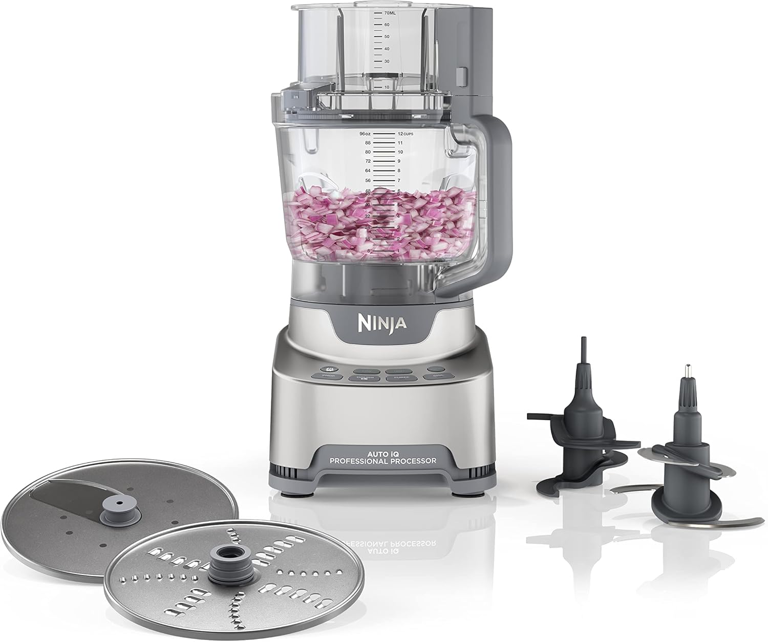 Ninja Food Processor, Professional Plus, 1000 Peak Watts, 4 Functions for Chopping, Slicing, Purees & Dough with 9-Cup Processor Bowl, 3 Blades, Food Chute & Pusher, Silver, BN601