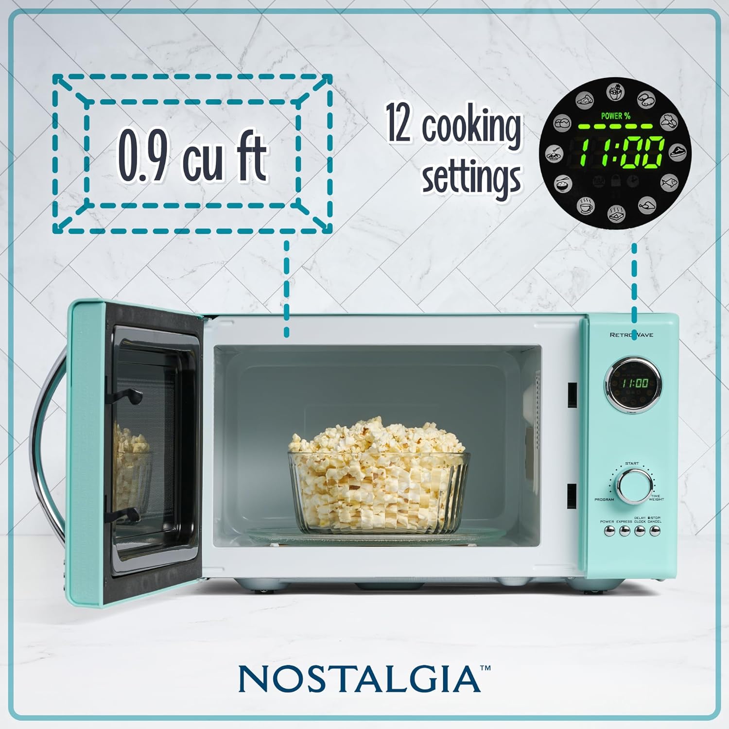 Nostalgia Retro Compact Countertop Microwave Oven - 0.7 Cu. Ft. - 700-Watts with LED Digital Display - Child Lock - Easy Clean Interior - Aqua