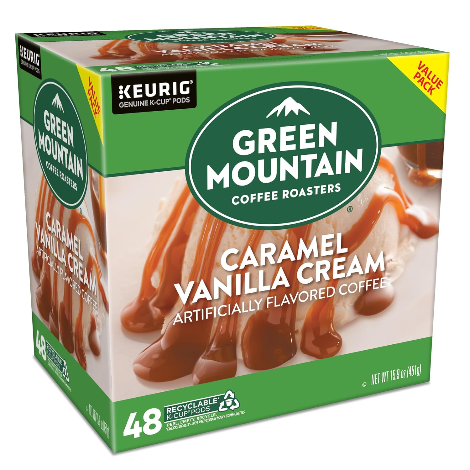Green Mountain Coffee Roasters Caramel Vanilla Cream Keurig Single-Serve K-Cup pods, Light Roast Coffee, 72 Count (6 Packs of 12)