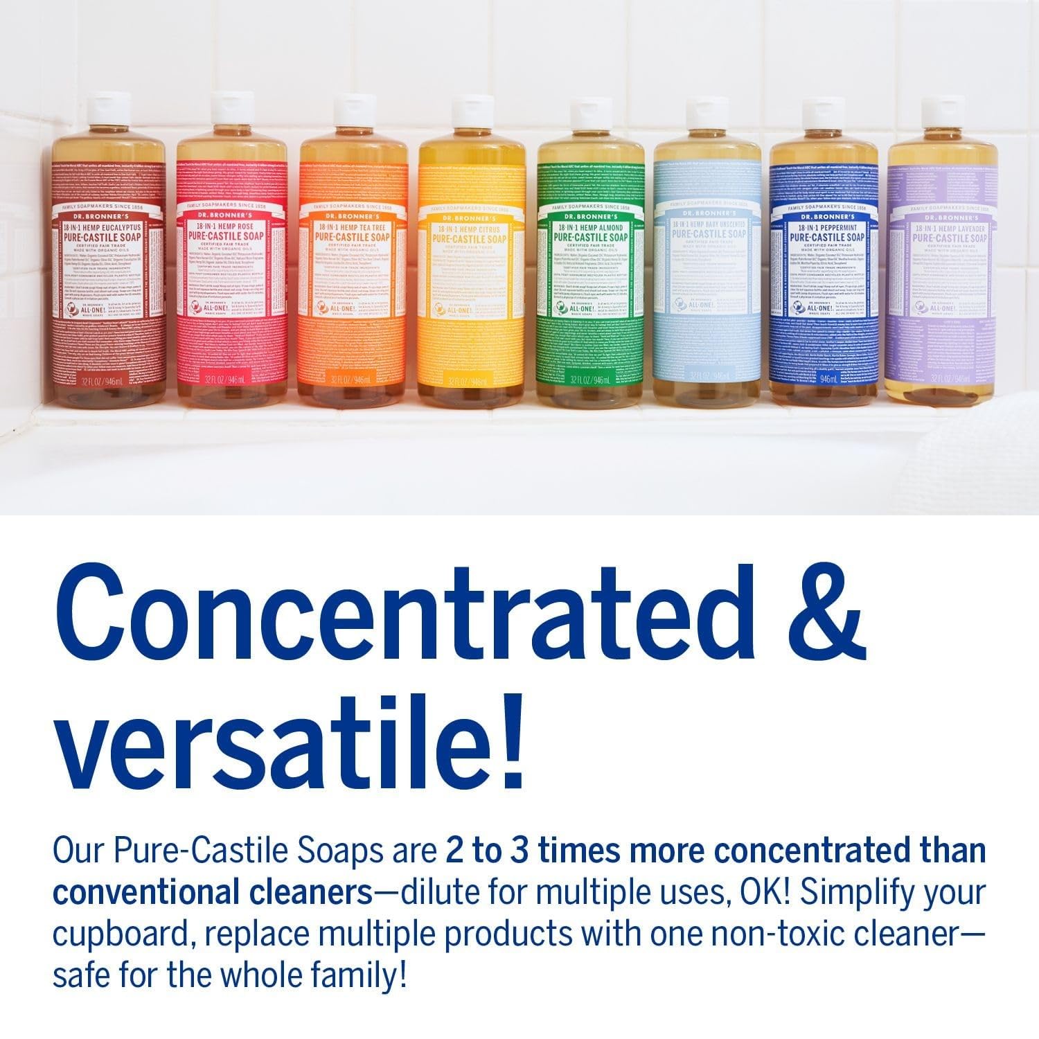 Dr. Bronner's - Pure-Castile Liquid Soap (Baby Unscented, 8 Ounce) - Made with Organic Oils, 18-in-1 Uses: Face, Hair, Laundry, Dishes, For Sensitive Skin, Babies, No Added Fragrance, Vegan, Non-GMO