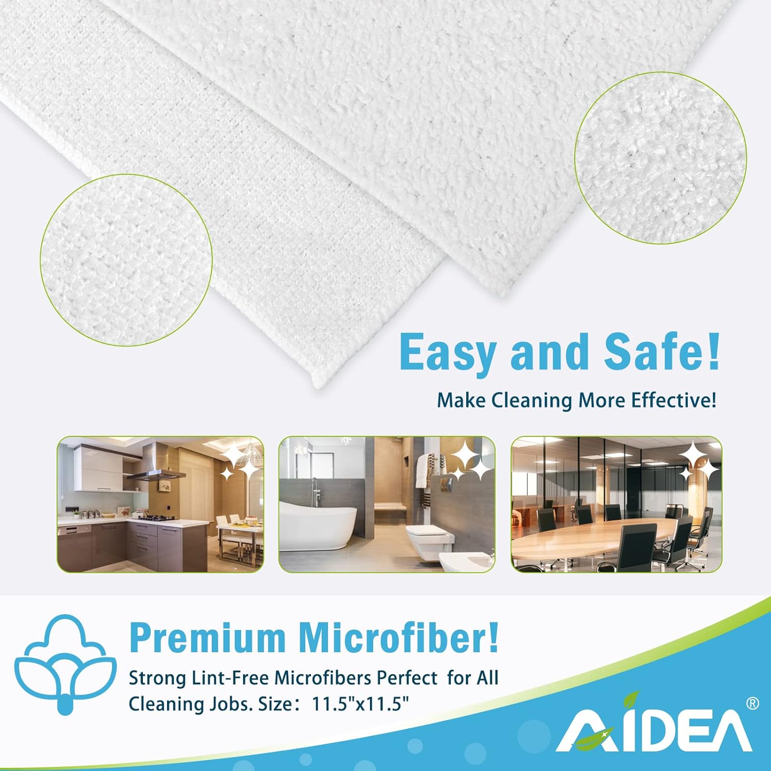 AIDEA Microfiber Cleaning Cloths White-50PK, Absorbent Cleaning Rags, Lint-Free Rags, Kitchen Towels Dusting Cloth, Bar Rags for Cleaning, Cleaning Towels Wash Cloth, Dish Towels White-11.5