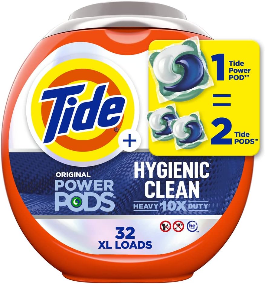 Tide Power PODs Hygienic Clean Heavy Duty Liquid Laundry Detergent Pacs HE Compatible 45 Count Hypoallergenic Free and Clear of Dyes and Perfumes For Visible and Invisible Dirt
