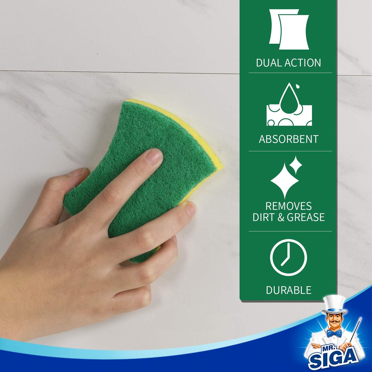 MR.SIGA Non-Scratch Cellulose Scrub Sponge, Dual-Sided Dishwashing Sponge for Kitchen, 12 Pack