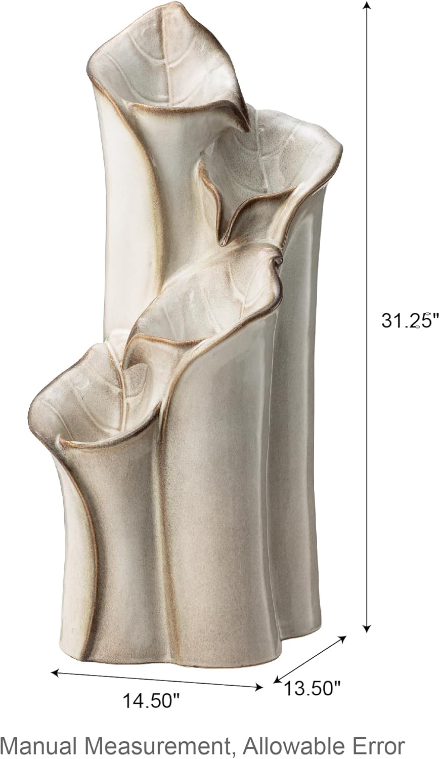 Outdoor Water Fountain with LED Lights and Pump, 4 Tier Dandelion Texture Vase Shaped Ceramic Floor Standing Fountain with Birds for Porch Deck Garden Patio Backyard, Turquoise