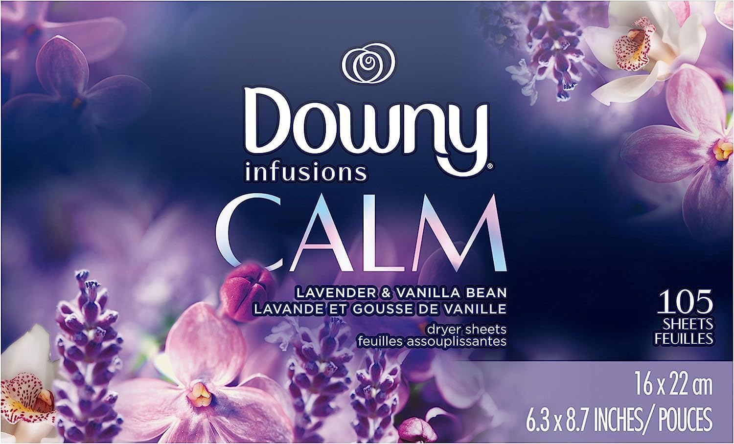 Downy Infusions Mega Dryer Sheets, Laundry Fabric Softener, CALM, Lavender and Vanilla Bean, 180 Count (3 box of 60 sheets)
