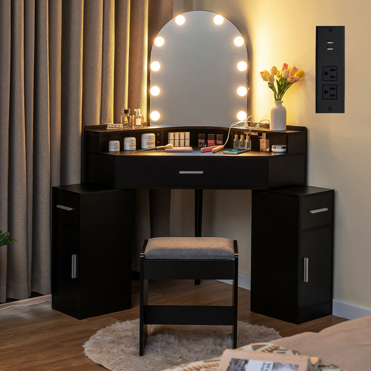 Evangelos Vanity Set with Stool and Mirror