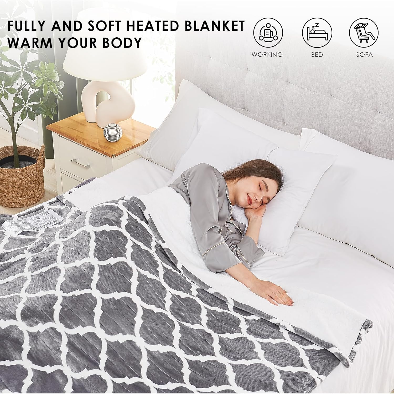 Homemate Heated Blanket Electric Throw - 50“x60“ Heating Blanket with 10 Fast Heat Levels 8 Hours Auto Off Soft Cozy Flannel Over-Heated Protection ETL Certification Keep Warming in Home