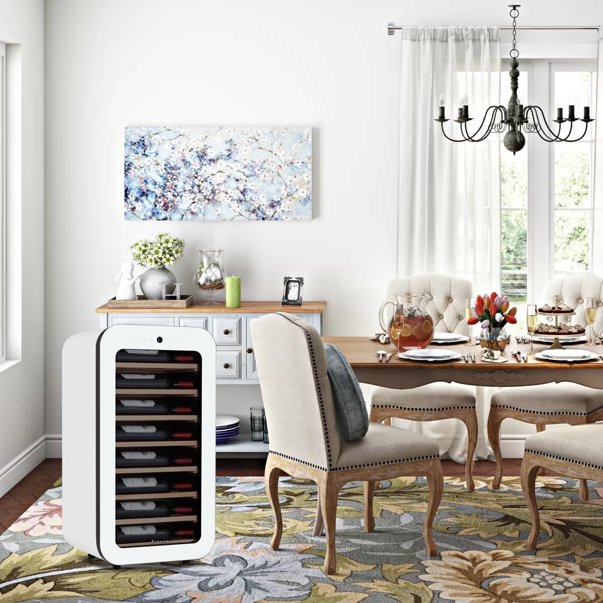 Kalamera 24 inch Wine Cooler, 46 Bottle - Dual Zone Built-in or Freestanding Fridge with Stainless Steel Reversible Glass Door, for Home, Kitchen, or Office.