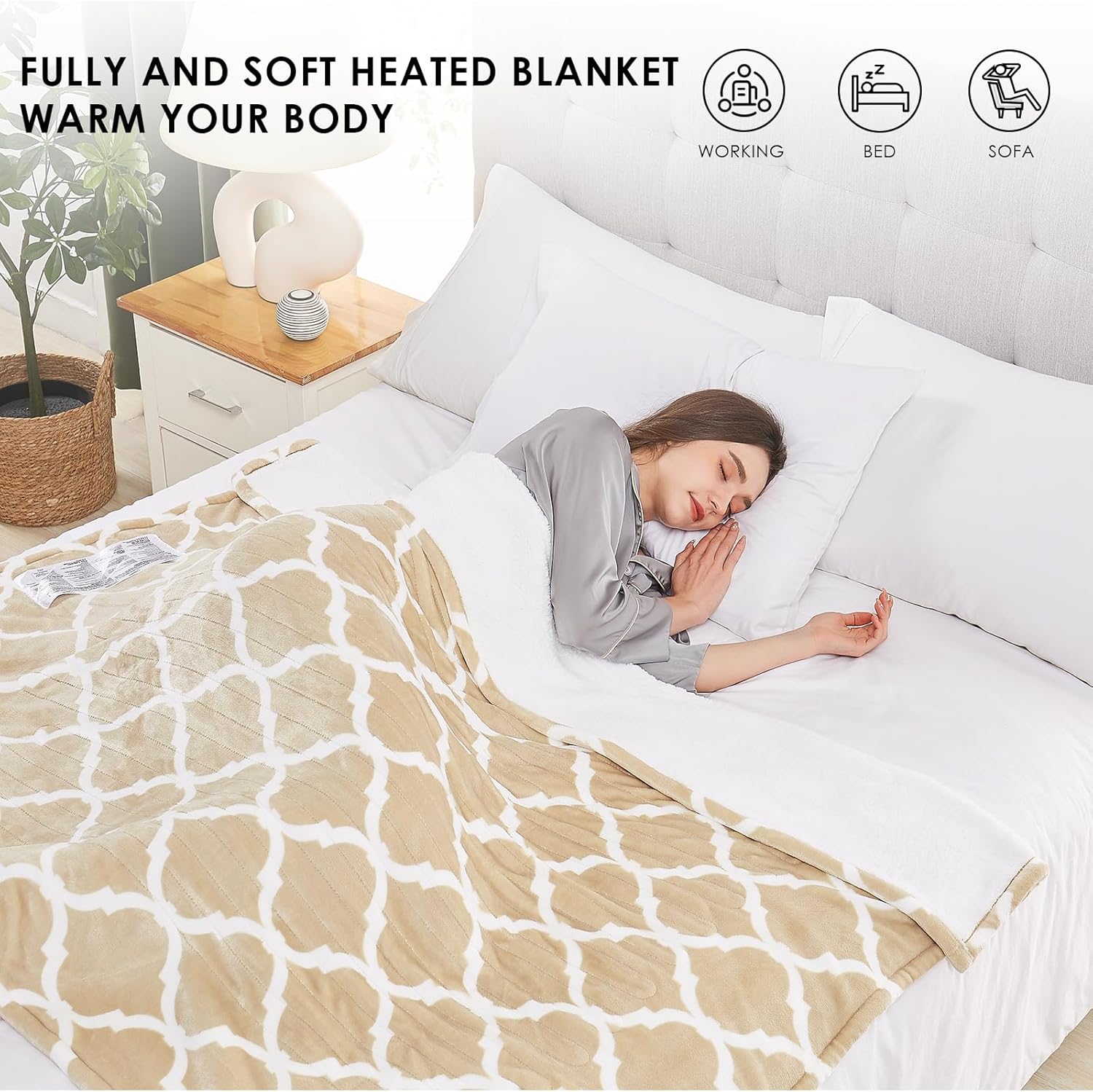 Homemate Heated Blanket Electric Throw - 50“x60“ Heating Blanket with 10 Fast Heat Levels 8 Hours Auto Off Soft Cozy Flannel Over-Heated Protection ETL Certification Keep Warming in Home