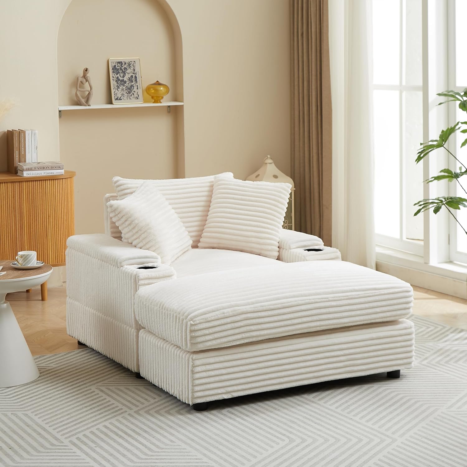 Williams Sonoma Eafurn Oversized Chaise Lounge Sofa Chair with Movable Ottoman, 43.3