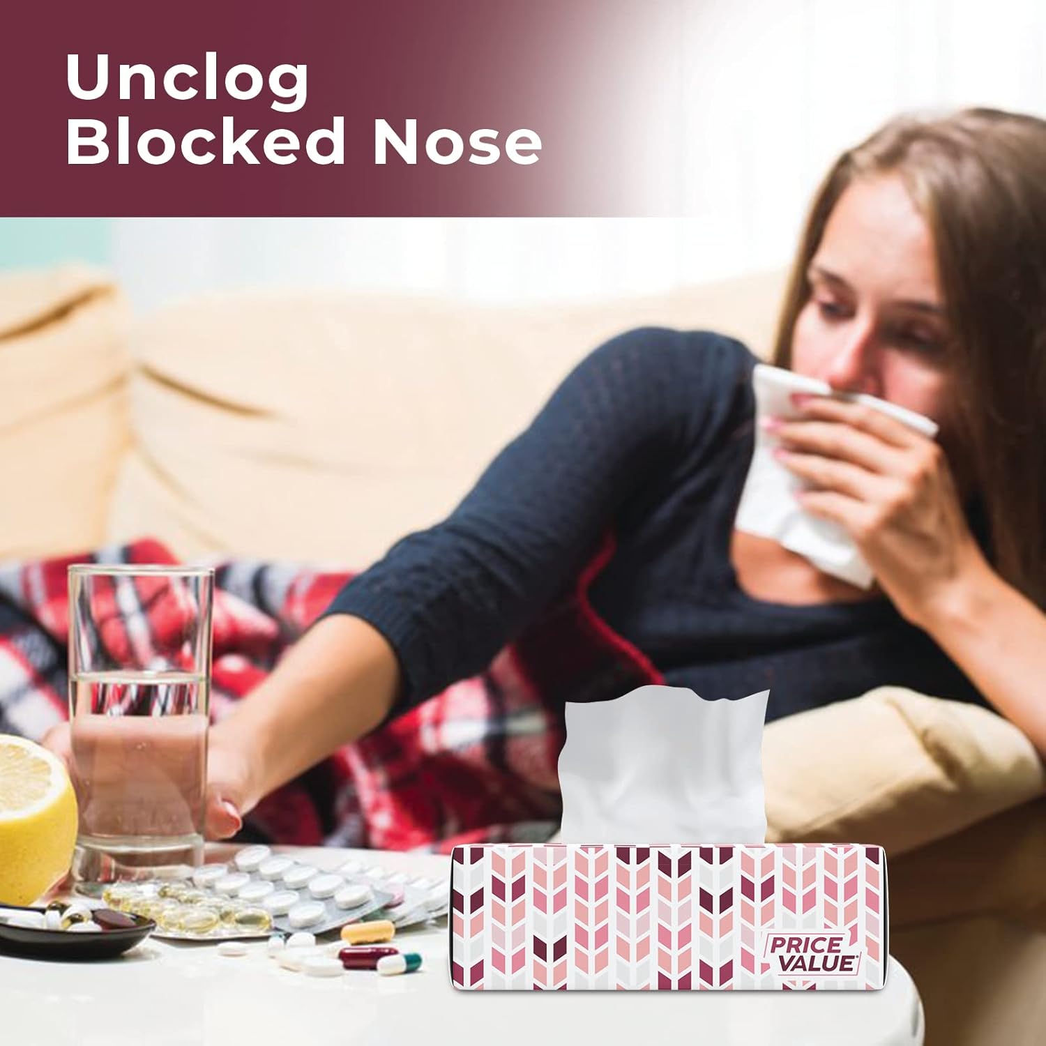 Premium Facial Tissues 230 Sheets Per Box 8 Boxes. Soft Gentle and Durable in A Stylish Box - 1,840 Sheets