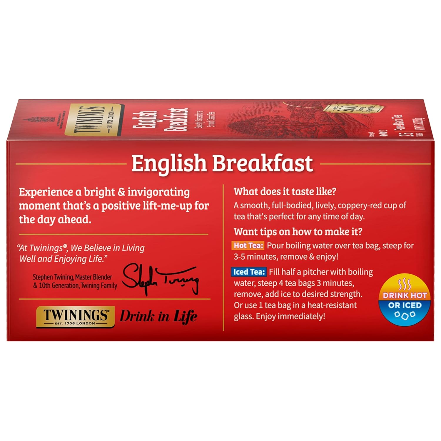 Twinings English Breakfast Black Tea Individually Wrapped Bags, 100 Count (Pack of 1), Smooth, Flavourful, and Robust, Caffeinated, Enjoy Hot or Iced | Packaging May Vary