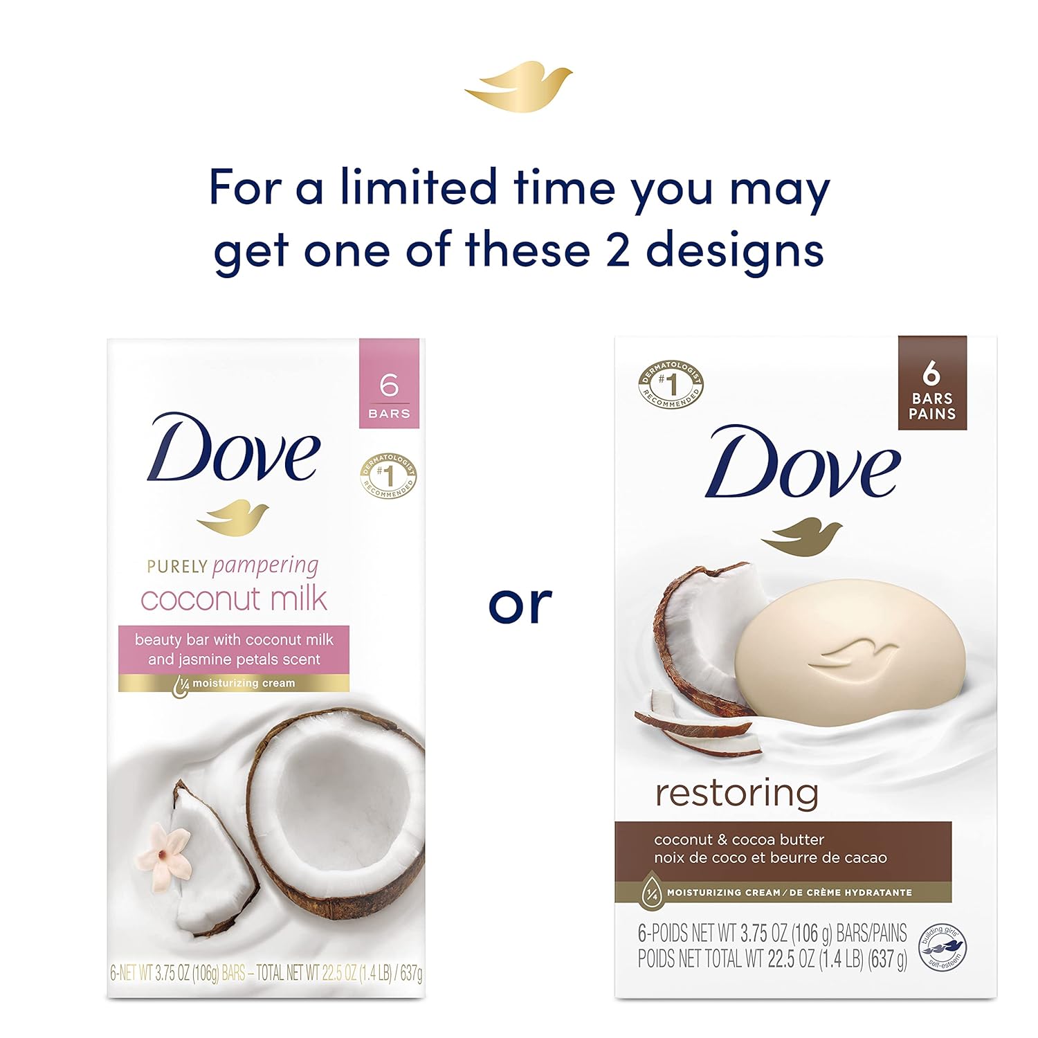 Dove Beauty Bar For Softer Skin Coconut Milk More Moisturizing Than Bar Soap 3.75 oz 6 Bars (Packaging may vary)